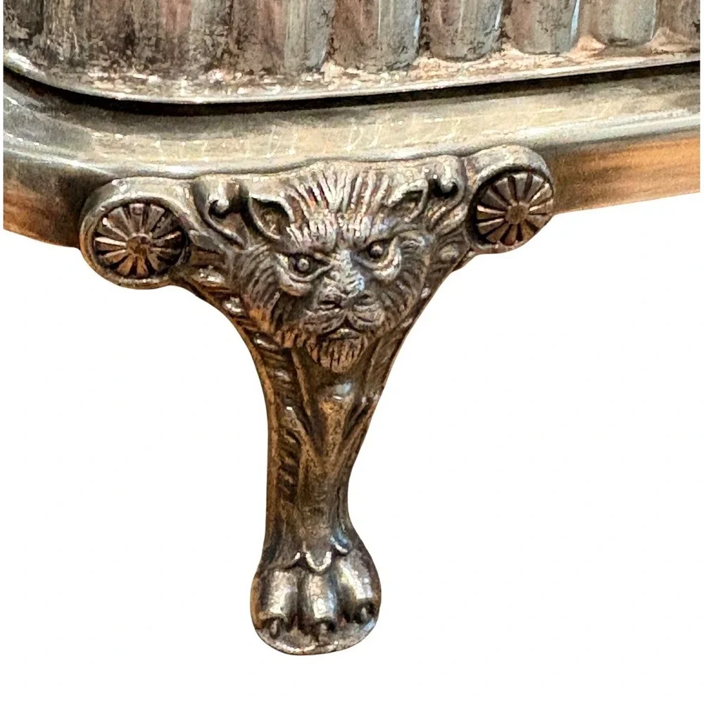 Revolving Butter Dish Silver plated Lion Head Paw Feet Roll Top